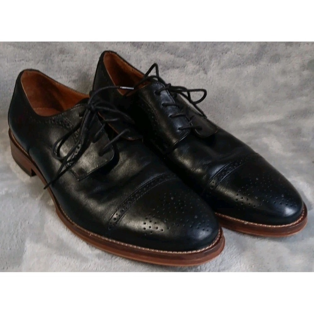 Johnston Murphy Mens Dress Shoes Sz 10 Black Leather Cap Toe Oxfords